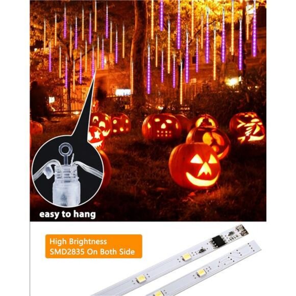 Solar Halloween Lights 20 Tubes 480 LED Meteor Shower Icicle Raindrop Lights - Picture 3 of 7